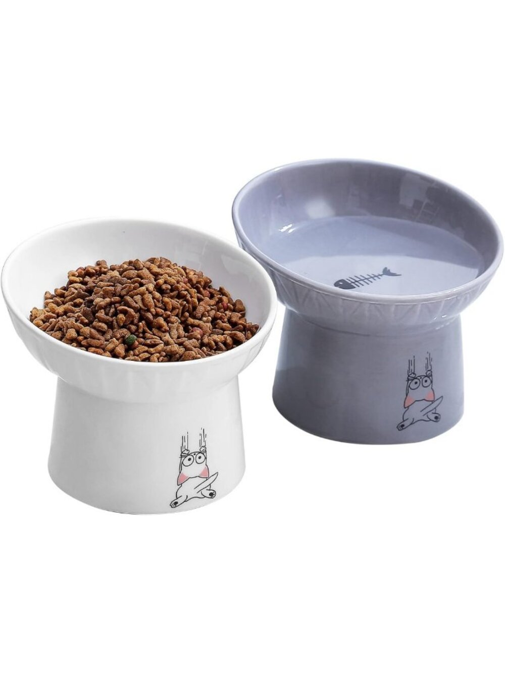 Extra Wide 6.5" Tilted Ceramic Cat Bowl Set for Food & Water, Whisker Fatigue